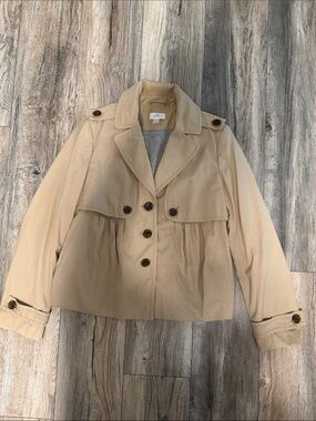 LOFT Tan Cropped Double-Breasted Trench Jacket
